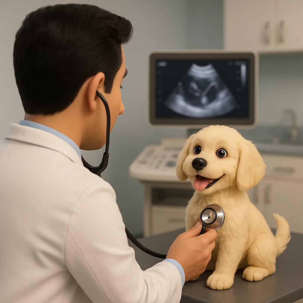 Ilustração de exame cardiológico veterinário